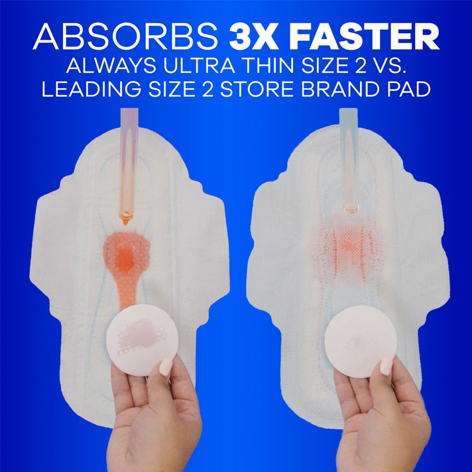 Always Ultra Thin Size 2 Long Super Pads With Wings, Unscented
